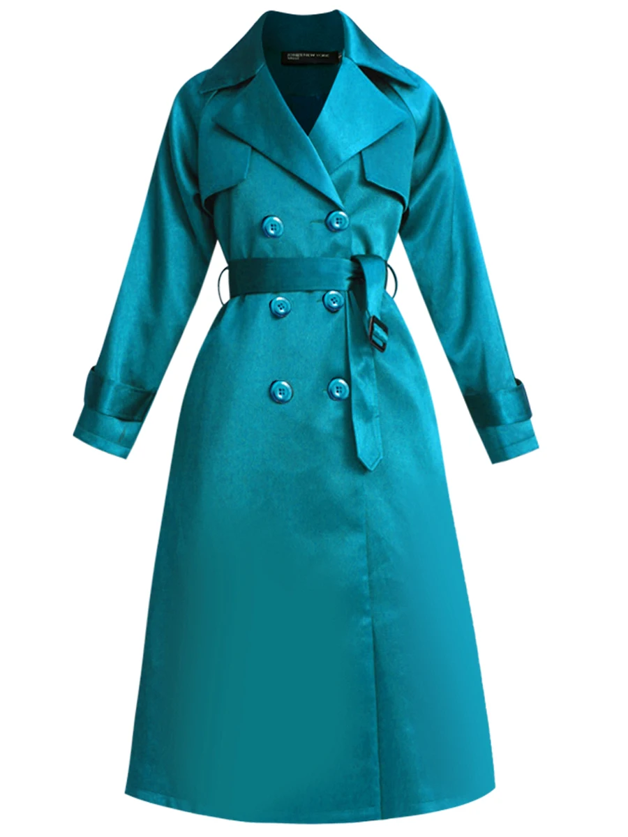 Тренчкот женский однотонный модный приталенный синий тренчкот с птицами верхняя