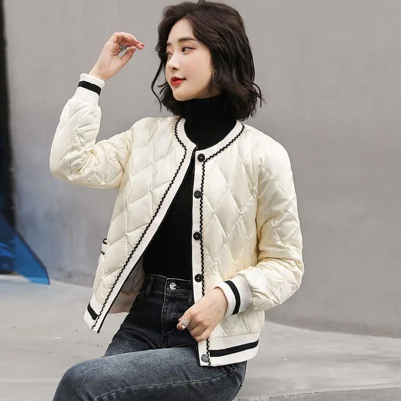 Women's 2023 New Winter Korean Chic Solid Loose Jackets Fashion Female Casual Long Sleeve White Duck Down Coats Clothes C74