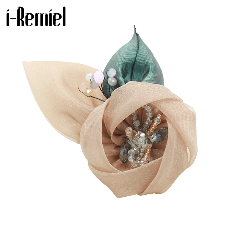 

New Korean High-grade Yarn Fabric Flower Brooches Sweet Rhinestone Brooch Lapel Pin Badge for Woman Jewelry Luxury Accessories