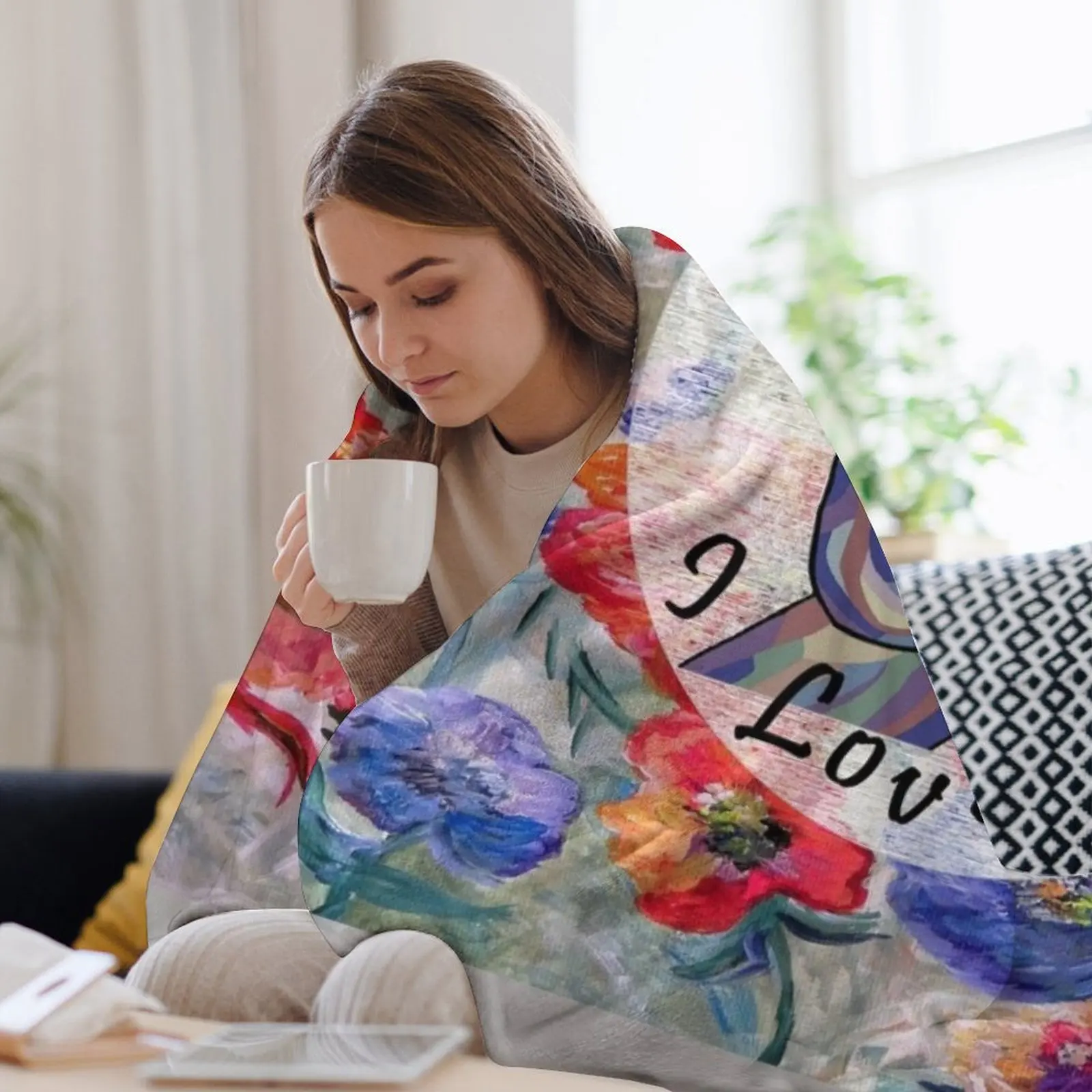 Одеяло ASL с цветами и я люблю тебя плед рождественские украшения на диване одеяла