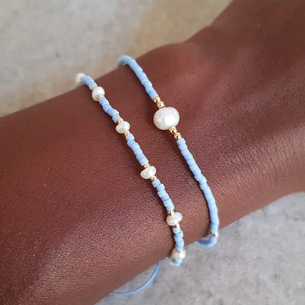 

Vlen Simple Miyuki Beads Bracelets Natural Freshwater Pearl Beaded Dainty Bracelet for Women Girl String Pulseras Jewellery