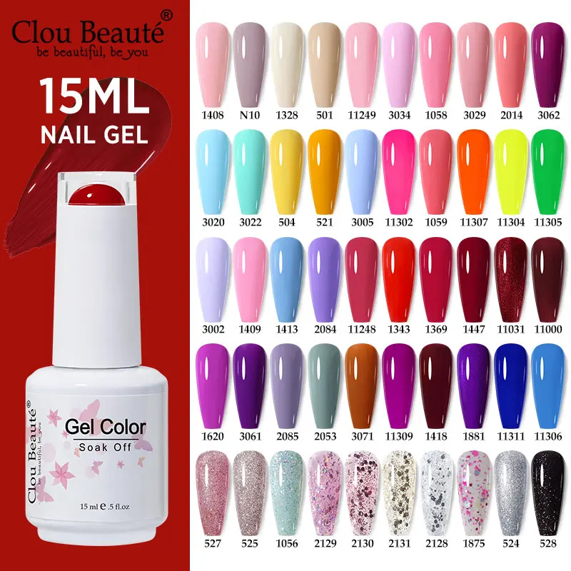 

Clou Beaute Nail Gel Polish Kit 15ml Soak Off UVLED Nails Varnish Semi Permanent Nail Art Gels Lacquer Top Base Coat Gel Lacquer