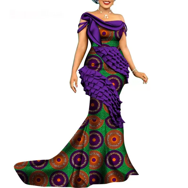 African Wedding Dress Bazin Riche Femme Fashion African Long Dresses for Women African Print Dresses Elegant Lady Party Wedding
