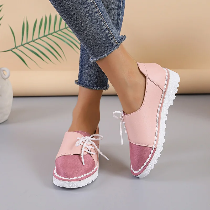 

Retro Lace up Non slip Casual Women Flats Slip on Half Drag Round Toe Women Flats Spring Autumn Sneakers Ladies Women