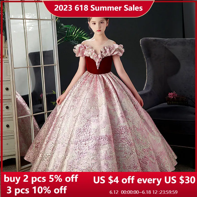 

Шелковые атласные платья для маленьких девочек, Элегантное свадебное платье принцессы, платье-пачка для подростков, детское платье для выс...