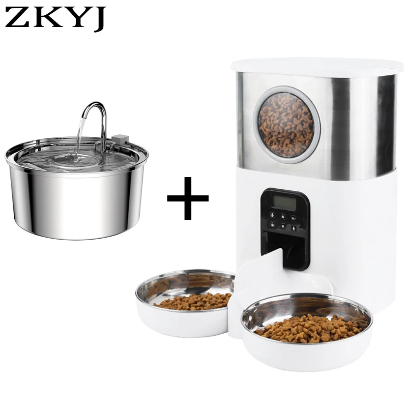 

5л автоматическая кормушка для кошек 2л нержавеющая сталь поилка для кошек дозатор сухого корма для собак умная кормушка для кошек большая емкость кормушка для домашних животных