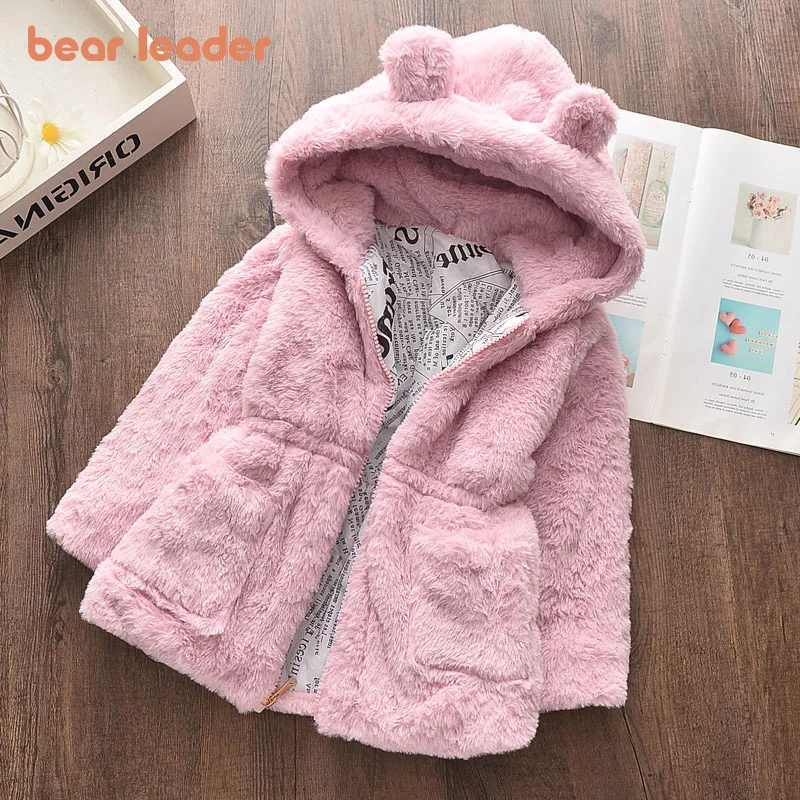 

Bear Leader Baby Girl Clothes Winter Warm Fur Coat New Girl Wool Sweater Fur Padded Jacket Ears Thickened Christmas Baby Coat