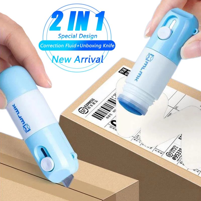 

2 In1 Thermal Paper Correction Fluid With Unboxing Knife Home Office Identity Data Security Eraser Box Opener