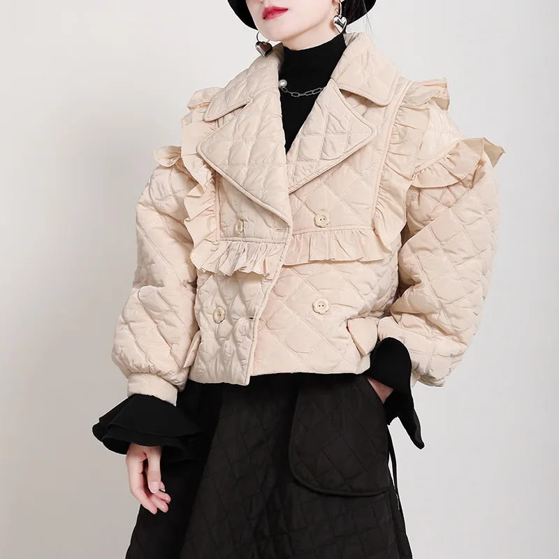 Cotton Clothes Female 2022 New Short Loose Design Sense of Wood Ear Edge Small Cotton Jacket Ringer Cotton Jacket Female Winter
