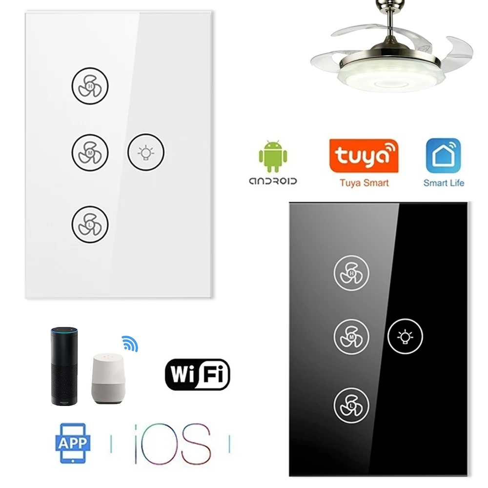

Smart Wifi Fan Light Switch,EU/US Ceiling Fan Lamp Switch Tuya Remote Various Speed Control Work with Alexa, Google Home