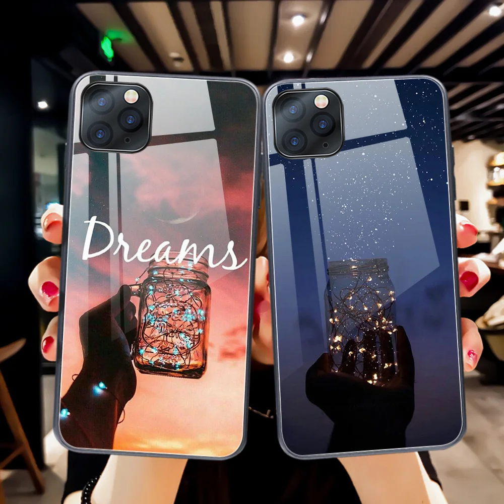 Dream Starry Sky Funda Case for Iphone 13 Pro case for Iphone 13 12 11 XR Pro XS MAX X 7 8 6 6S Plus SE 2020 Tempered Glass Case
