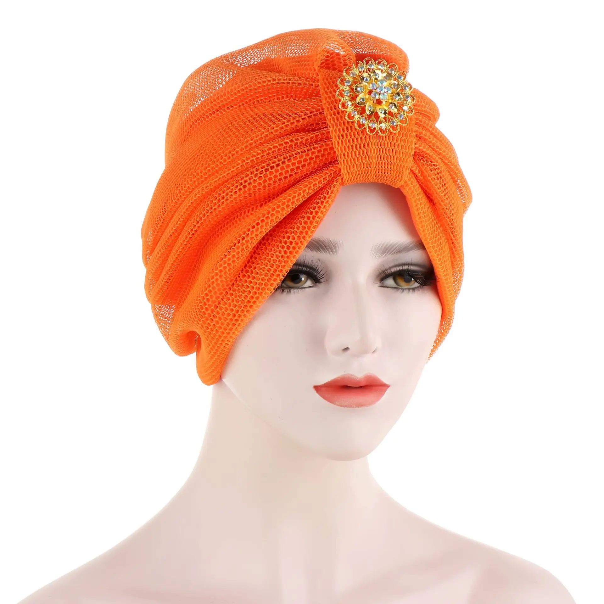 

2022New Multi Colour Band Lined Mesh Square Cap Band AlloyTurban Muslim Cap Hijab Turban Muslim Fashion Women Cap