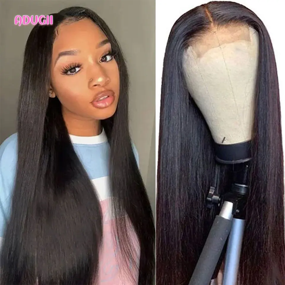 Adugii 13x4 Straight Lace Front Wig Brazilian Remy Lace Front Human Hair Wigs For Women Transparent Lace Frontal Wigs