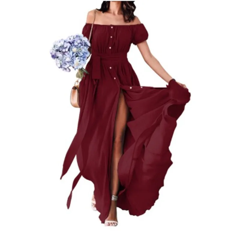 

Dresses Women Casual Long Shirt Dress Sexy Slash Neck High Waist Sleeveless Solid Bohemian Slim Vestidos Summer Dress Elegant