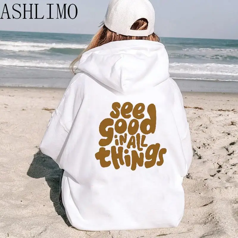 

2022 Autumn Winter Woman's Sweatshirts Letter Printing Solid Korean Female Hooded Pullovers Thicken Warm Oversized Women Hoodies