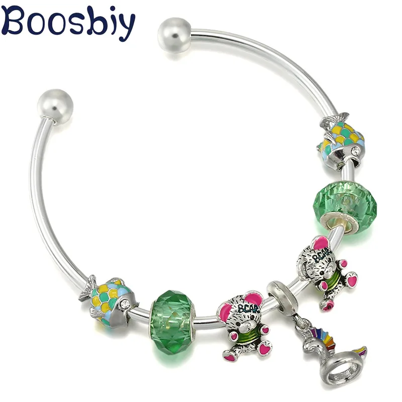 

Посеребренный Регулируемый Шарм-браслет с милыми мультяшными бусинами, подвески для женщин, Новое поступление, модные ювелирные изделия, и...