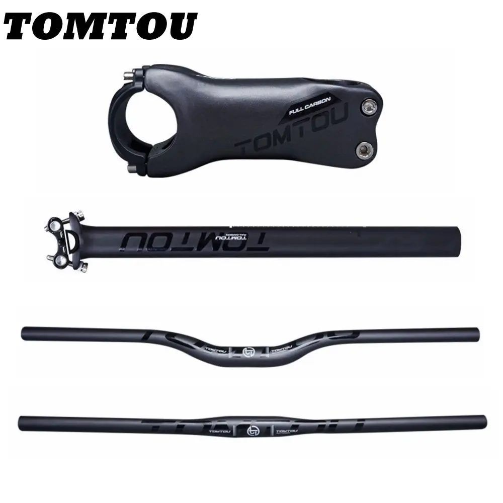 

TOMTOU Black Matte Carbon Fibre Bike Bars Sets Bicycle Mountain Handlebar + Seat Post + Stem - TG5T12