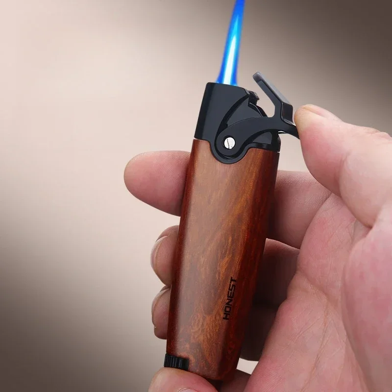 Миниатюрная металлическая ветрозащитная газовая зажигалка HONEST с синим пламенем