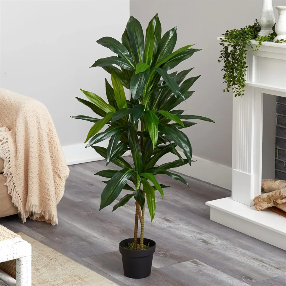 Фото Искусственное растение Dracaena для дома, высота 4 фута/5 футов, декоративное искусственное дерево в горшке с регулируемыми ветвями и листьями №5