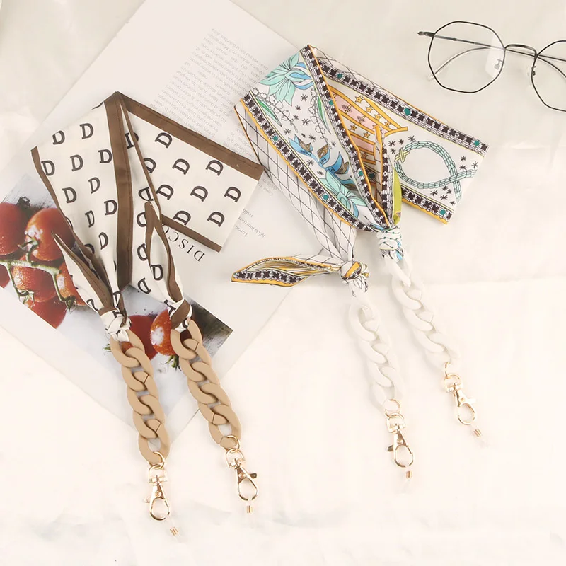 

Fashion Acrylic Print Silk Scarf Windproof Glasses Chain Jewelry Lanyard Nylon Rope Sunglasses Mask Holder Neck Strap for Women