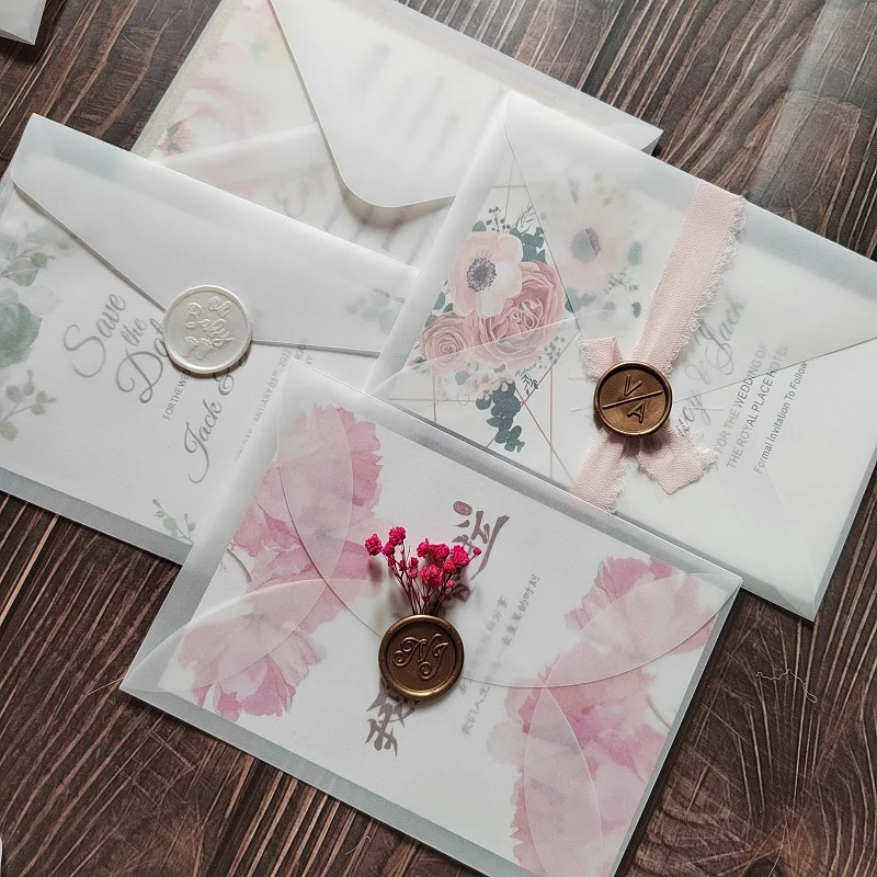 

50pcs Multi Size Translucent Vellum Paper Envelopes Glassine Paper Envelopes for Invitations RSVP Thank You Cards VIP Cards