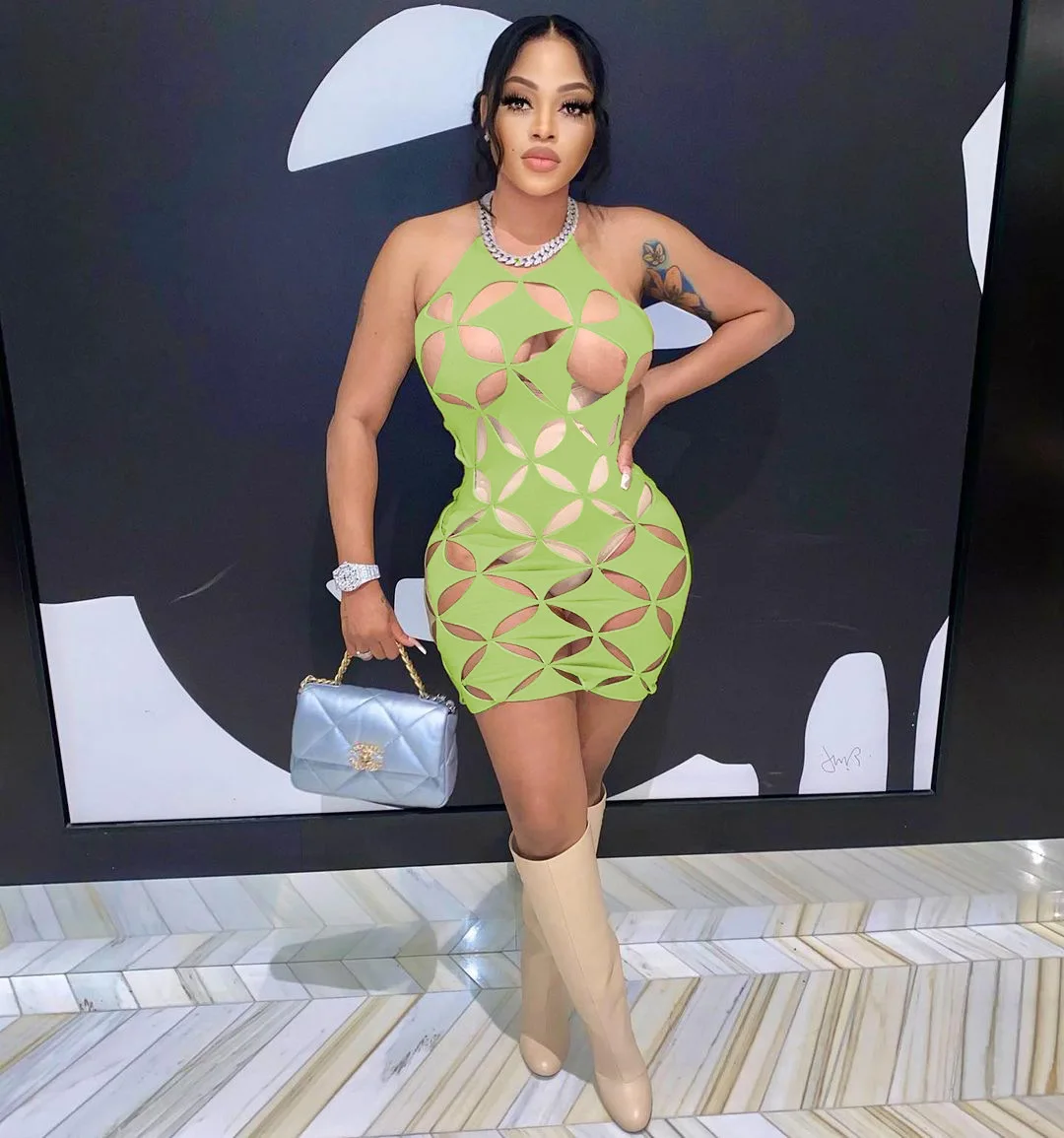 

Women's hollow out Geometric Pattern Sexxy Mini Dress Spaghetti Strap Open Back Open Back Street Dress