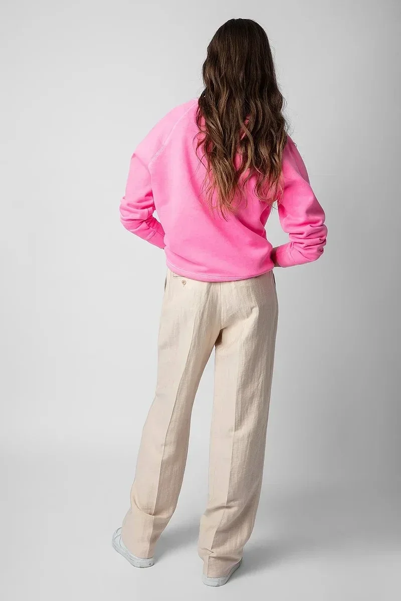 Розовый топ с вышивкой осенне-зимняя уличная одежда женские толстовки пуловеры