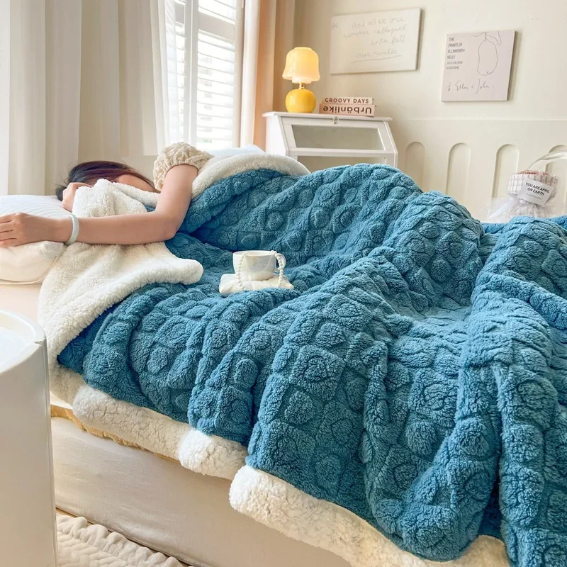 

Толстое Зимнее Одеяло из овечьей шерсти, двухстороннее однотонное Фланелевое покрывало для дивана, кровати, удобное супермягкое теплое одеяло