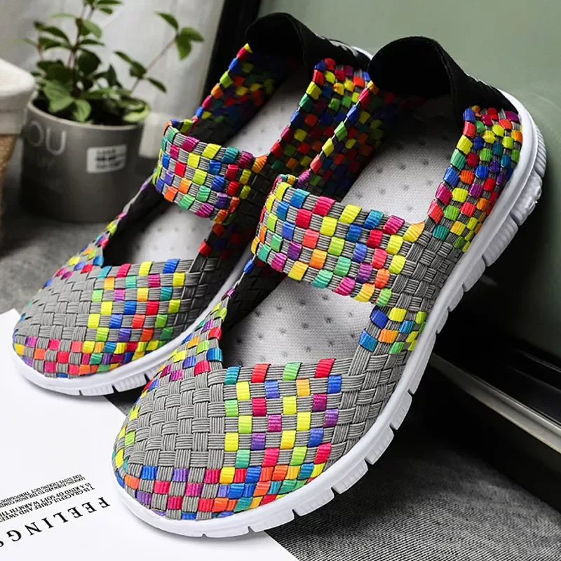 Women Shoes Lady hand made Flats Sneakers Breathable Lightweight Women Flat Shoes Manual Woven Shallow Women Casual Shoes