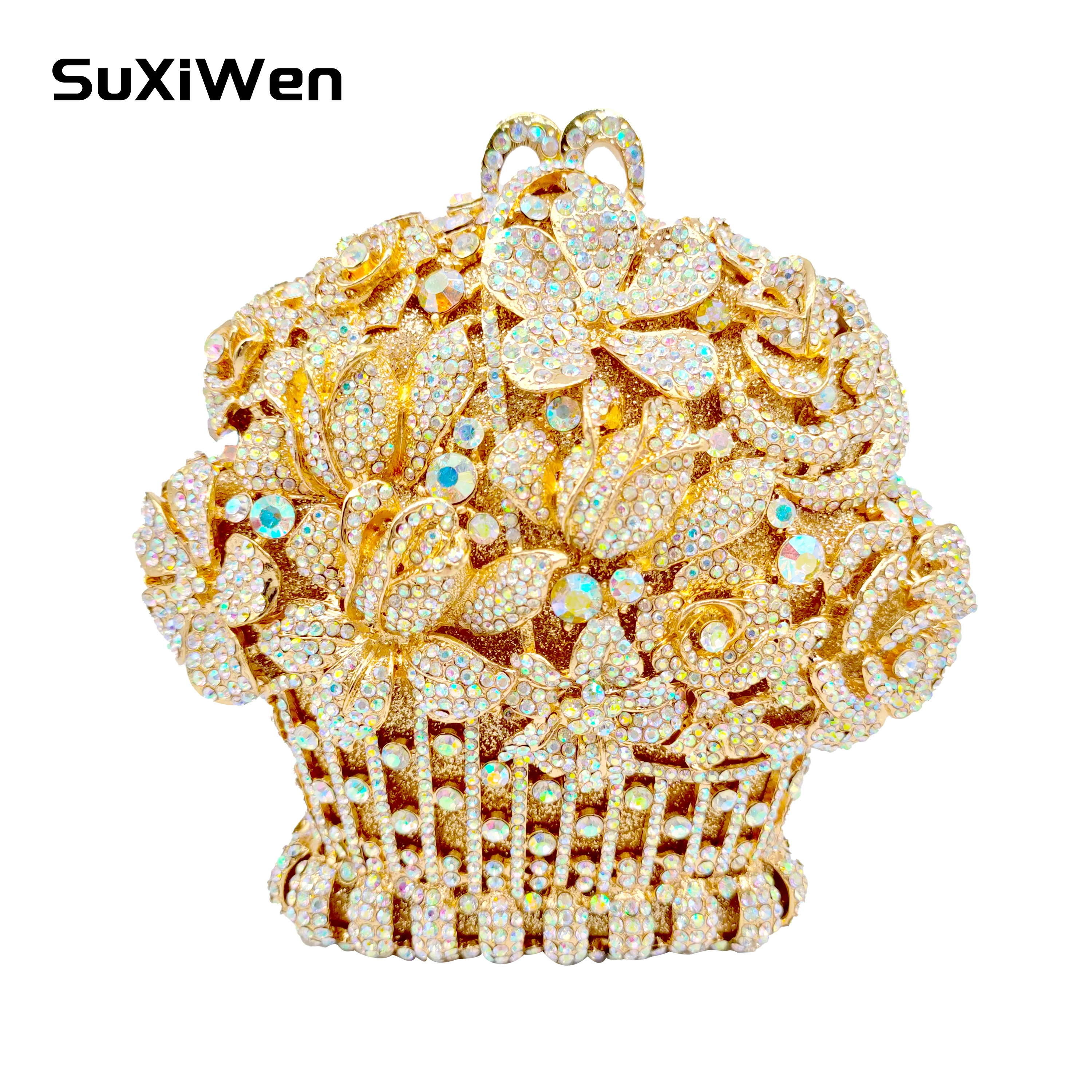 Flower Basket Shape Diamond Evening Clutches Women Crystal Mini Money Coin Purse Multicolor  Party Bags