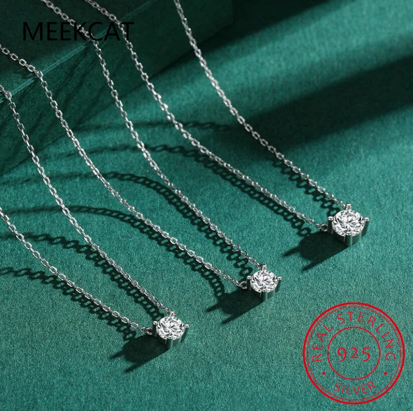 1/2/3/5 карат круглой огранки D Moissainte бриллиантовый кулон ожерелье с 4 когтями