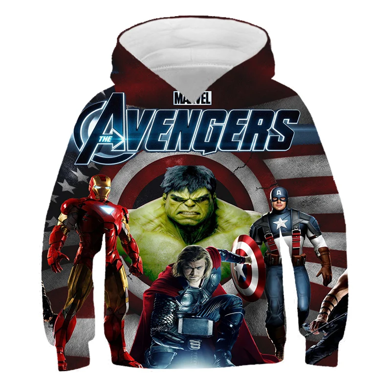 

New Kids Hoodies Children Cartoon Hoodies Clothes Marvel Avengers Boys Loose Sport Tops Spring Long Sleeve Sweatshirts 1-14 Year