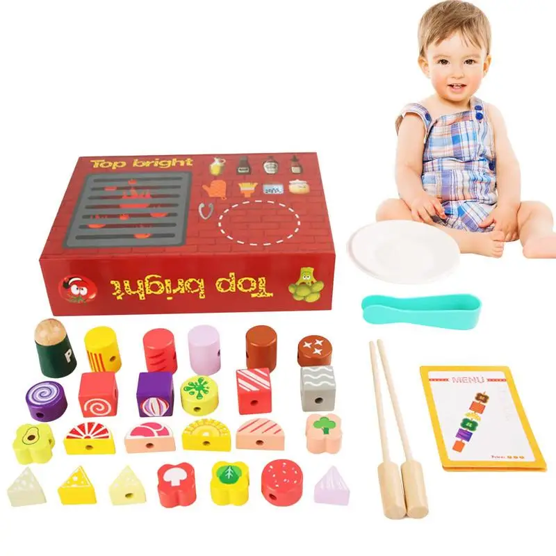 Toy Grill BBQ Grill Kids Playset Playhouse Accessories Oven Play Children's Puzzle Early Education Training Baby Brain Wooden To