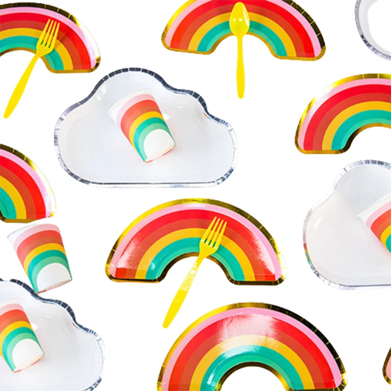 

White Cloud Rainbow Shaped Paper Plates Disposable Tableware Wedding Dessert Plates Baby Shower 1st Birthday Party Supplies