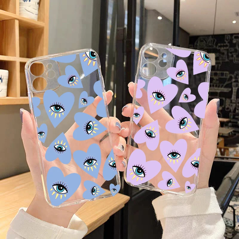 

Turkish Lucky Blue Evil Eye Phone Case for iPhone 11 12 13 Pro MAX SE2022 XR X XS 7 8 6Plus Transparent TPU Soft Silicone Case