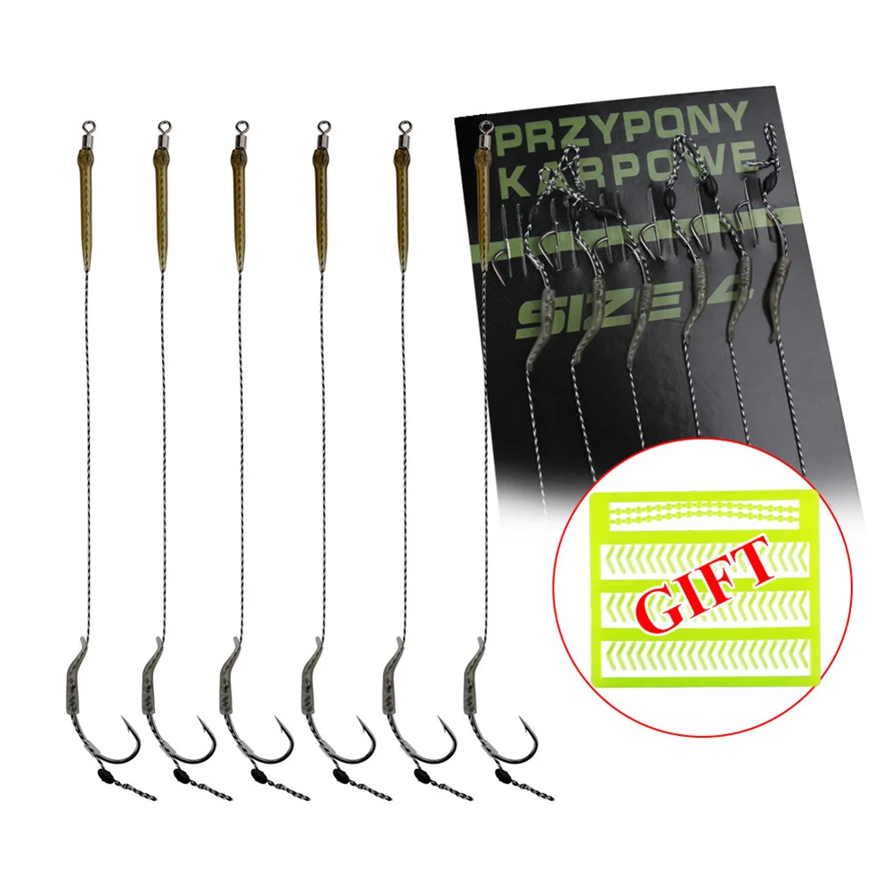 

6pcs Carp Fishing Accessories Fishing Hair Rigs Curved Barb Leader Hooks With Boilie Bait Rig Stops Terminal Tackle
