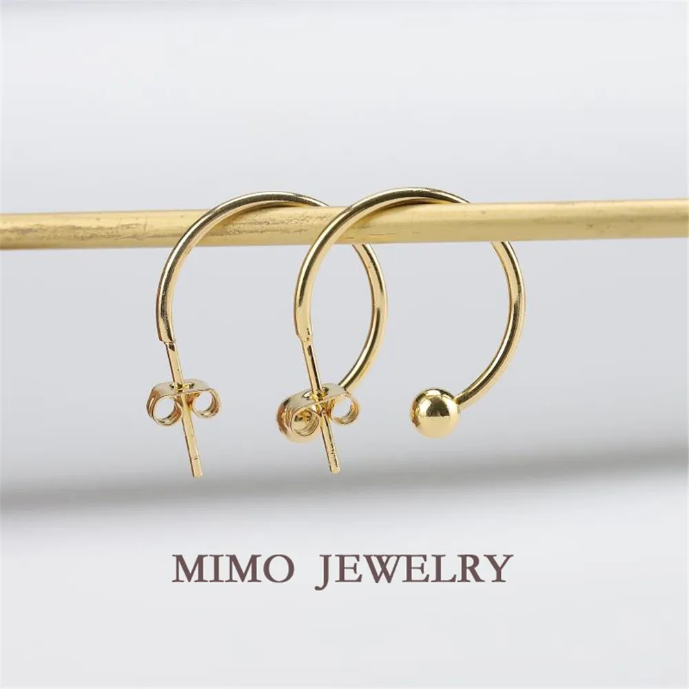 

Color protected copper plated 14K gold C-shaped ball ring 925 silver needle earrings Semi-finished DIY earpiece