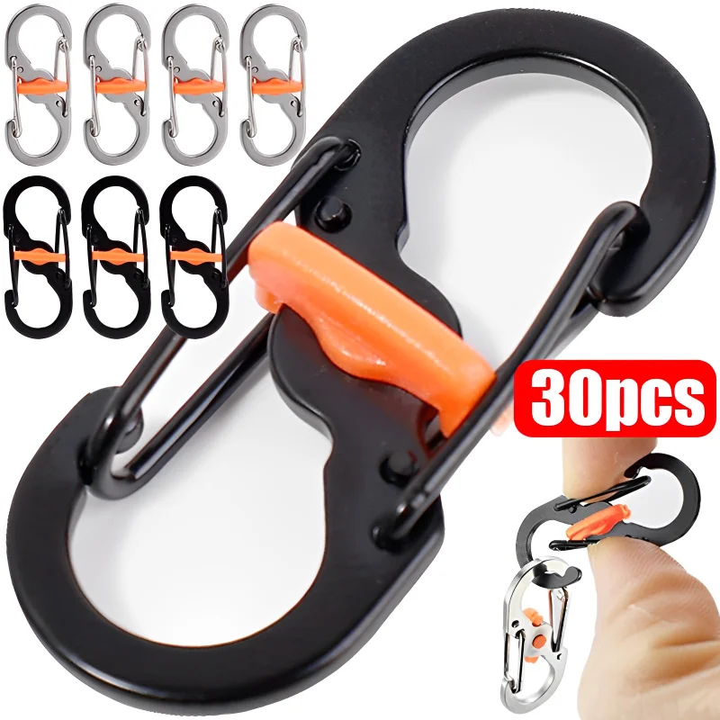 

10/20/30Pcs Outdoor Camping S Type Carabiner with Lock Mini Keychain Hook Anti-Theft Camping Backpack Buckle Key-Lock Tool