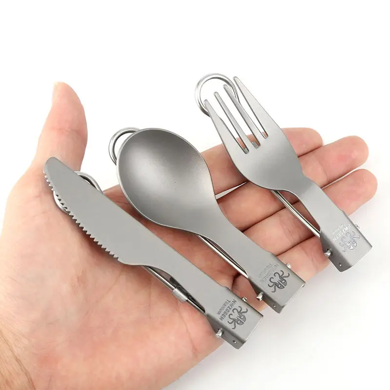 HWZBBEN титановый складной нож вилка ложка для походов путешествий пикника портативная Ультра-быстрая посуда товары для кемпинга