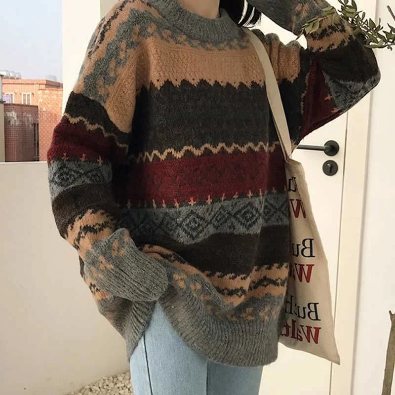 

Женский трикотажный свитер в полоску, с длинным рукавом