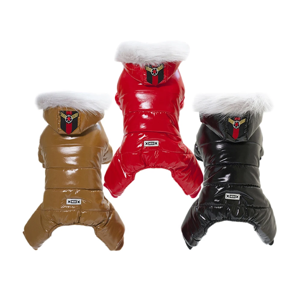 

Furry Collar Winter Dog Clothes For Small Dogs Puppy PU Down Jacket Waterproof Dog Hoodie Chihuahua Costume Fleece Yorkie Coat