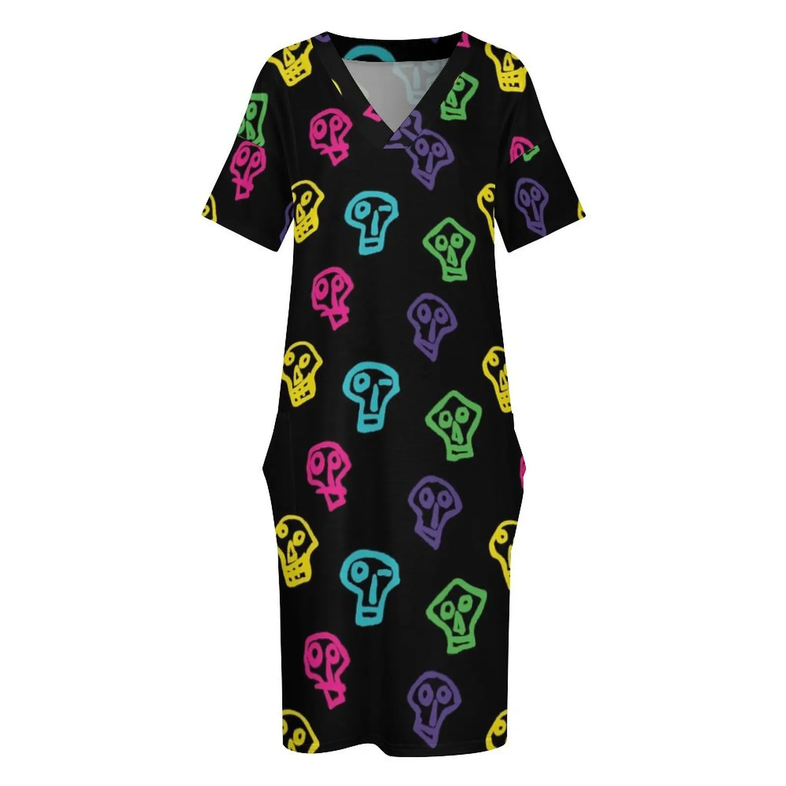 Могучие бош-черепа с узором красочное свободное платье карманами летнее женское