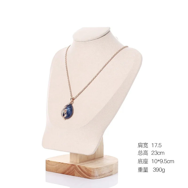 High Quality Velvet Jewlery Organizer Display Stand Wooden Base Necklaces Chain Choker Holder Mannequin for Showcase Decorate
