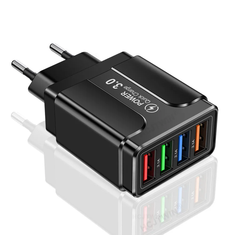 

3.1A 4-Port USB Wall Plug Power Adapter Wall Charger Compatible with iPhone/Android Quick Charge Brick Box Base Head