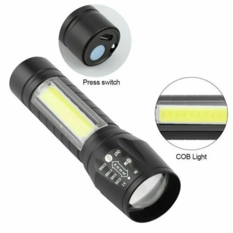 Waterproof Portable T6 COB LED Tactical USB Rechargeable 3 Modes Camping Lantern Zoomable Flashlight Torch Lamp Focus Light