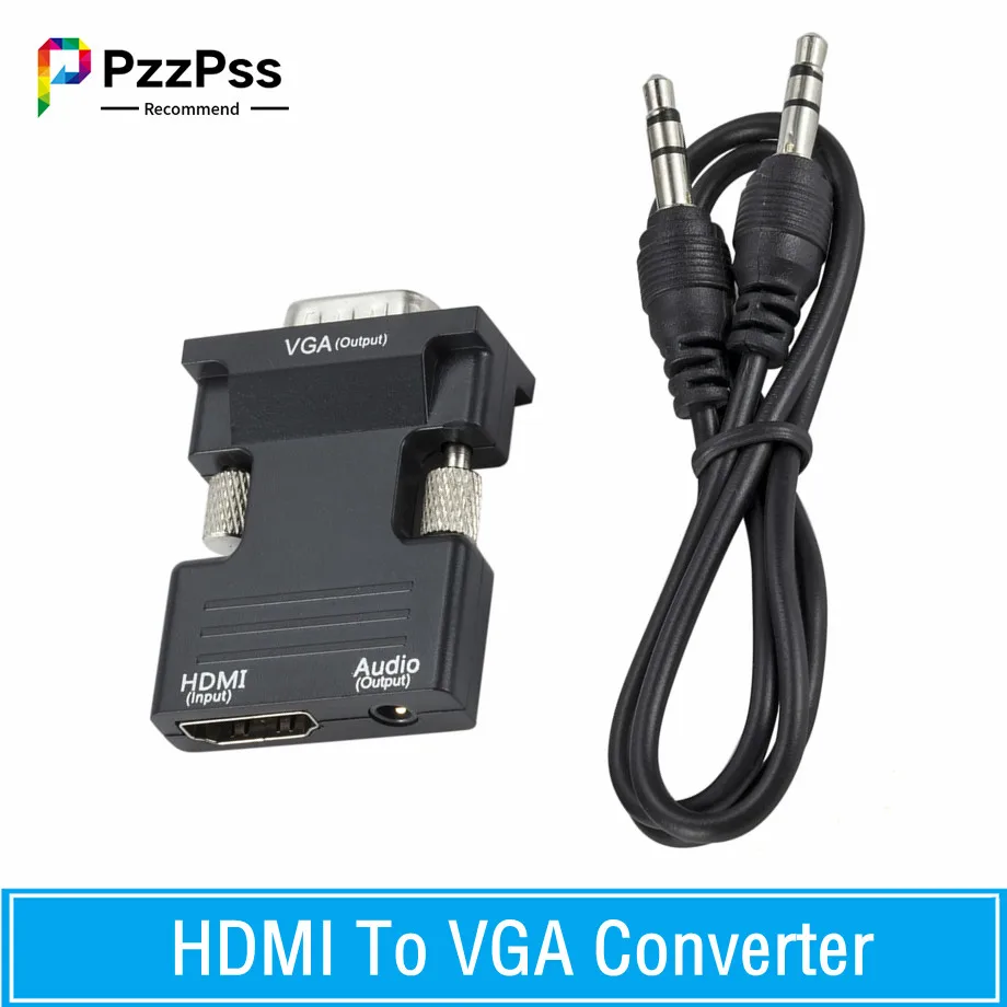 

PzzPss HDMI-compatible To VGA Converter With 3.5Mm Audio Cable 1080P HDMI-Compatible Female to VGA Male Adapter For PC Laptop