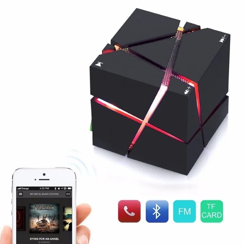 Радио сабвуфер Bluetooth динамик Звуковая карта Soundbox Портативный HIFI LED Cube Stereo Mini Super