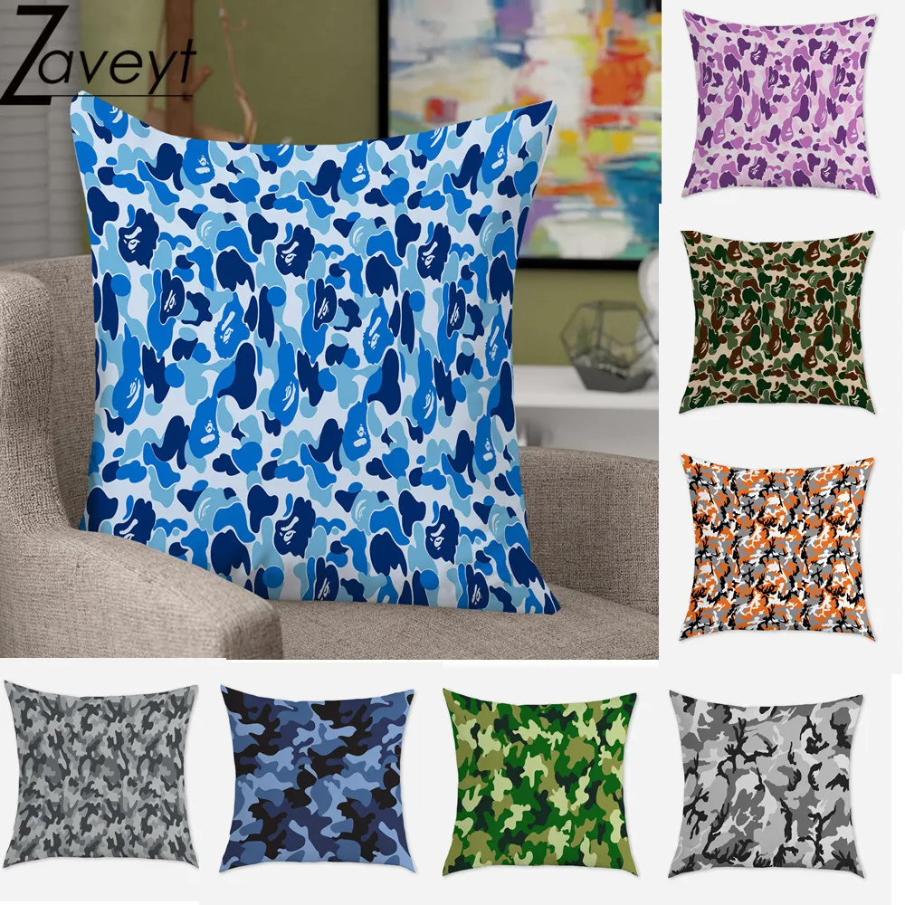 Blue White Camo Camouflage Sofa Cushion Cover Living Room Decorative Soft Velvet Modern Pillow Case 45x45cm Home Decor Pillowcas