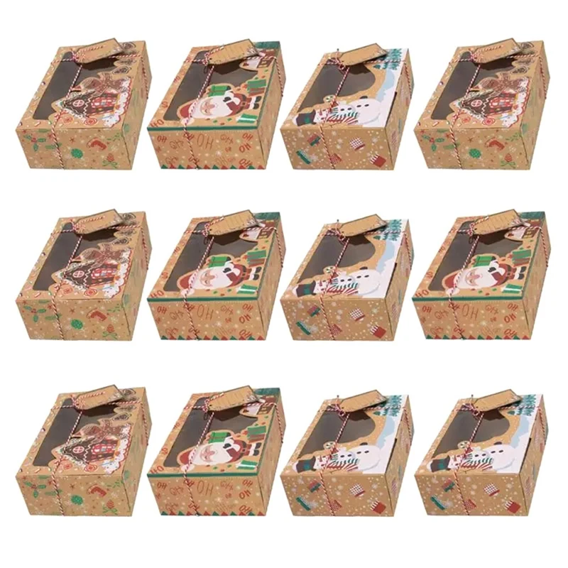 

12Pcs Kraft Paper Portable Christmas Gift Box Party Favor Holders Goody Candy Box Cookie Boxes For Party Christmas Home