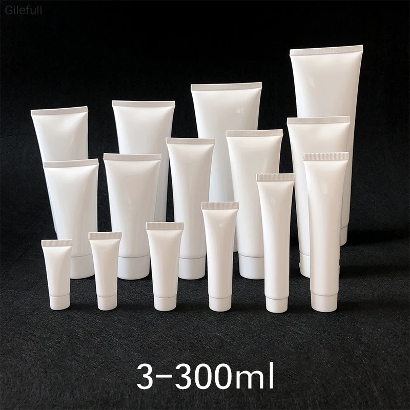 

3ml 5ml 10ml 30ml 50ml 100ml 200ml Empty Cosmetic Container White Plastic Soft Tube Makeup Cream Squeeze Bottle Free Shipping